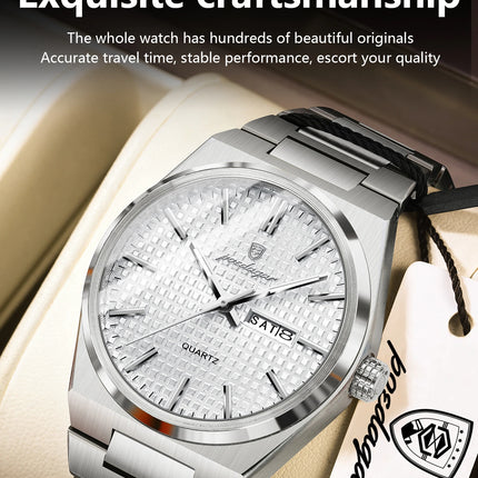 POEDAGAR Original Men's Watch Date Week Waterproof Luminous Stainless Steel Watches For Men Business Men's Quartz Wristwatch Reloj