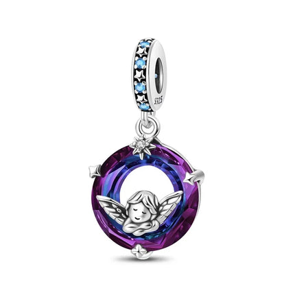 100% 925 Sterling Silver Blue Round Crystal Life Tree Angel Star Moon Pendants Charms Fit 925 Original Bracelets DIY Jewelry