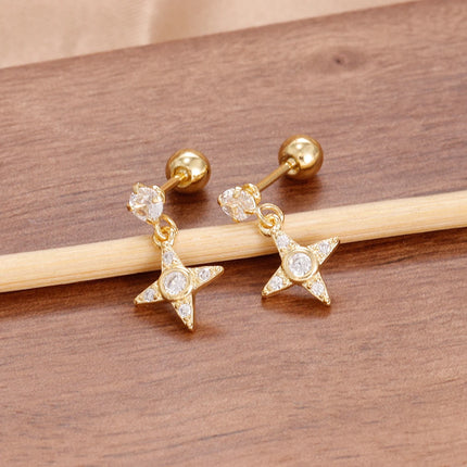 Luxury Stainless Steel Star Dangle Earrings For Women Sparkling Zircons Geometric Ear Piercing Earring Fashion Jewelry aretes