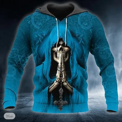 2023 New Men's Skull Hoodie Sweatshirts 3D print Head Pattern Hooded Pullover Autumn Fashion Casual Sweatshirt