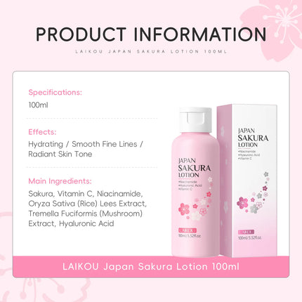 LAIKOU Japan Sakura Lotion 100ml Niacinamide Hyaluronic Acid Vitamin C Hydrating Brightening Moisturizing Face Skin Care