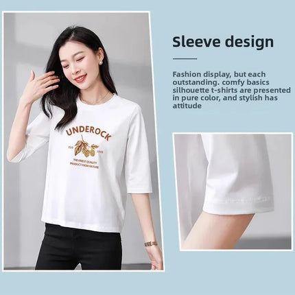 High-End Pure Cotton T-Shirt Women's Summer 3/4 Sleeve 2025 New Korean Style Fashionable Simple Slimming Top Body Shirt