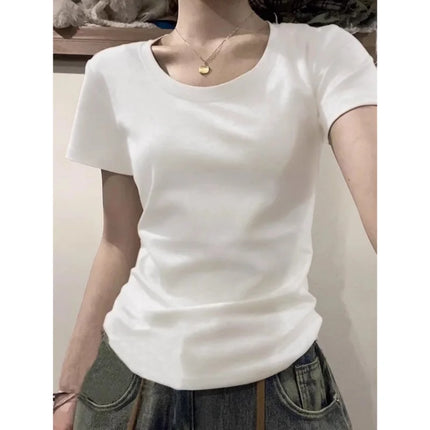 Slim Fit ort Sve T-irt Women's Base Layer irt Korean American Pure Desire Design Sensation Small Cro Spicy Girl Top