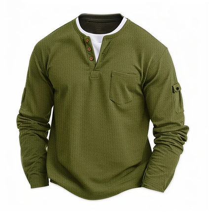 New Spring Autumn Men's Casual Sports Button Neck Crew Neck Long Sleeve Polo T-shirt Comfortable Henley Top Male Basic Clothing