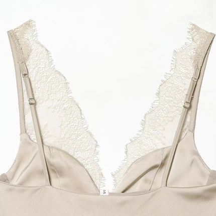 HH Elegant Women's Lace Splice Sexy Satin Sling Top 2026 Spring Summer Fashion Female V-Neck Backless Slimming Underwear Vest