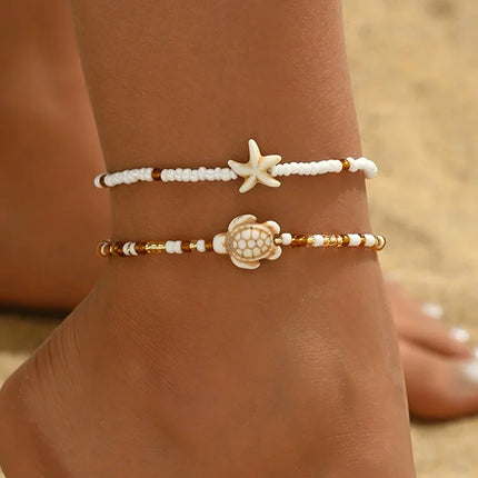 Beach Bead Anklet for Women Jewelry Retro Fashion Beads Stone Pendant Ankle Chain