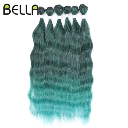 FASHION IDOL Water Wave Hair Bundles Synthetic Hair Extensions Ombre Blonde Brown Cosplay Weave Hair Bundles 20 inch 6Pcs Hair