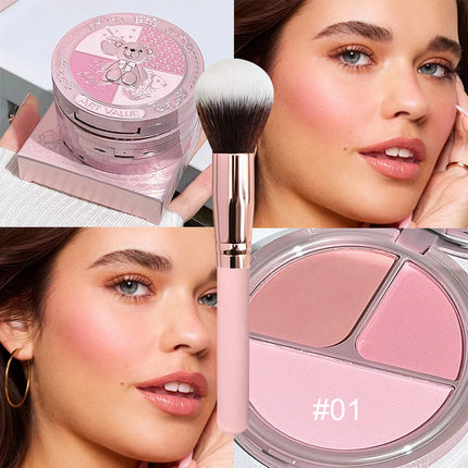 Bear Knight Blush Palette with Single Round Head Blush Brush Natural Matte Shimmer Long-Lasting Cheek Color Makeup Set for Daily