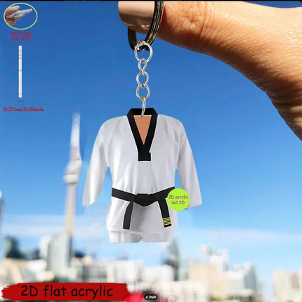 2D Karate Costume Keychain Jiu-Jitsu Themed Pendant Charms Flat Acrylic Hanging Decoration for Bags Festive Party Gift
