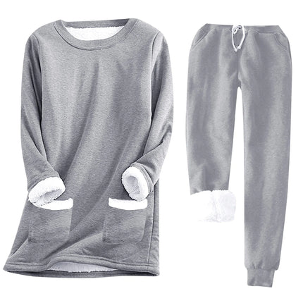 Women Winter Thicken Pajama Sets Fleece Warm Lined Long Sleeve Sweatshirt Sweater With Pant Suits 2pcs Bottoming Thermal Sets