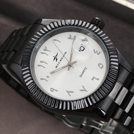 Trendy Black Warrior Fashion Business Quartz Watch Black Steel Strap Simple Scale Date Display Versatile Texture Men's Watch