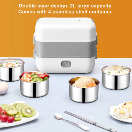 Electric Lunch Box 200W Rapid Heating Auto Shut Off Portable Food Heater with 4 Stainless Steel Containers for Work Travel