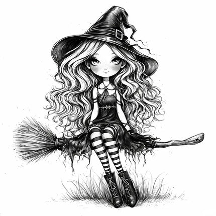 Whimsical Black Witch Self-Adhesive Wall Decal - Removable, Reusable PVC Sticker for Bathroom, Kitchen & Living Room Decor