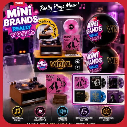 ZURU Mini Brands Really Works Vinyl Capsule Blind Box Unbox Music Vinyl Playset Fully Working Miniature Record Player Mini Vinyl
