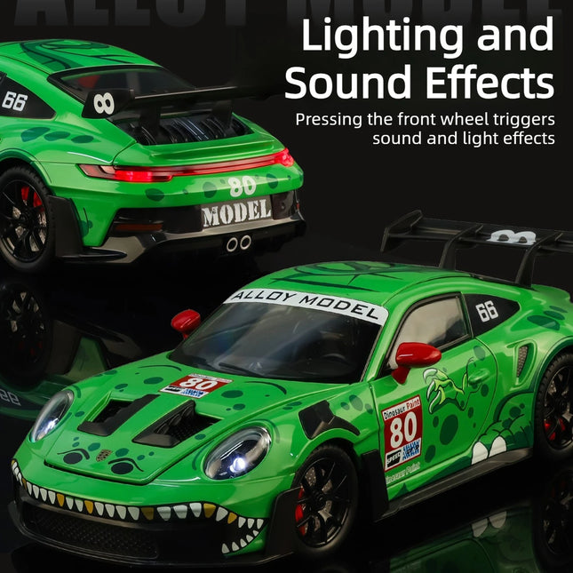1:24 GT3 Tyrannosaurus Rex Coated Edition Car Model Pull Back Sound and Light Toy Gift Diecast Alloy Car Model Collectible
