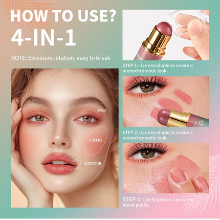 Double-Headed Bronzer Blush Stick Butter Glow & Go Multiuse Stick for Cheeks Contours Eyes Lips Blush Matte Light Glossy Bronze
