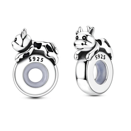 Lucky Clover Clip Charms 925 Sterling Silver Original Black Cat Stopper Clamp Silicone Spacer Charm For DIY Jewelry Bracelet
