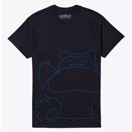 Bandai New Pocket Snorlax Line Art Print High Quality Fashion Men's Short Sleeve Parent-Child Loose Comfortable T-Shirt