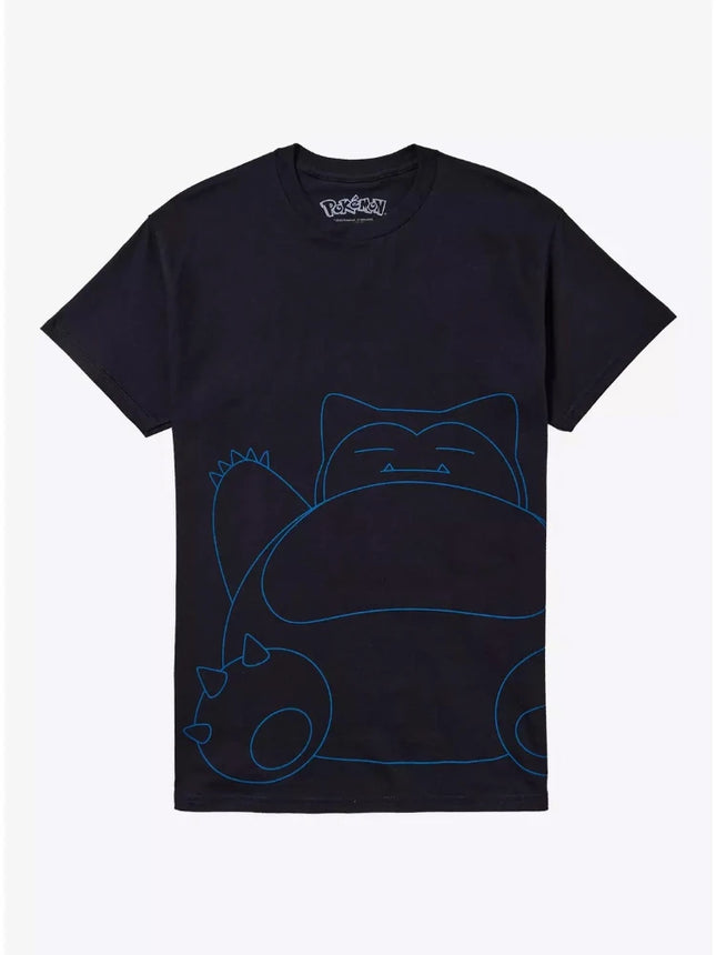 Bandai New Pocket Snorlax Line Art Print High Quality Fashion Men's Short Sleeve Parent-Child Loose Comfortable T-Shirt