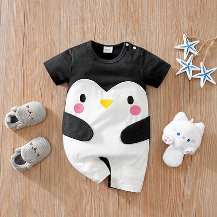 Baby Clothes Cute Cartoon Penguin Comfortable Soft Boy And Girl Summer Round Neck Short Sleeved Baby Jumpsuit
