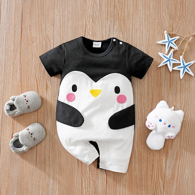 Baby Clothes Cute Cartoon Penguin Comfortable Soft Boy and Girl Summer Round Neck Short Sleeved Baby Jumpsuit