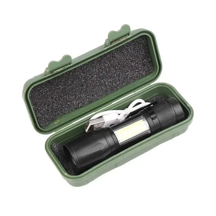 Mini Portable COB+XPE Flashlight, USB Rechargeable Zoomable Focus Tactical Torch with Pen Clip for Camping Outdoor