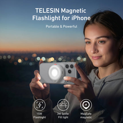 TELESIN Magnetic Smartphone Flashlight Mini Selfie Light Adjustable Brightness Compatible with iPhone  Xiaomi Huawei Samsung