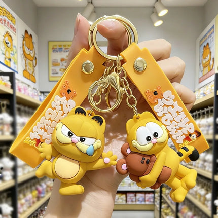Garfield 3D Silicone Keychain Set Cartoon Cat Figure Bag Charm Backpack Pendant Milk Cup Teddy Bear Decor Daily Birthday Gift