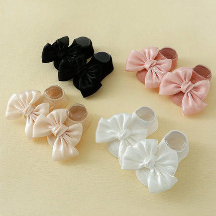 0-12 Months Cute Baby Girls Bow Socks, Newborn Baby Ankle Boat Socks Soft Fashion Non-Slip Infant Toddler Cute Gift Set 4 Pairs
