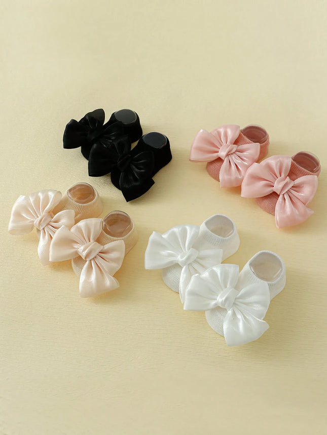 0-12 Months Cute Baby Girls Bow Socks, Newborn Baby Ankle Boat Socks Soft Fashion Non-Slip Infant Toddler Cute Gift Set 4 Pairs