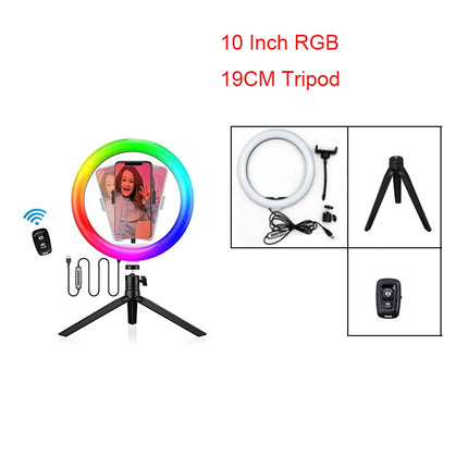 10" Selfie Ring Light,1.7M 19CM Tripod Stand &Phone Holder,LED Camera Ringlight with RGB Colors Modes Dimmable for Makeup/Vlog