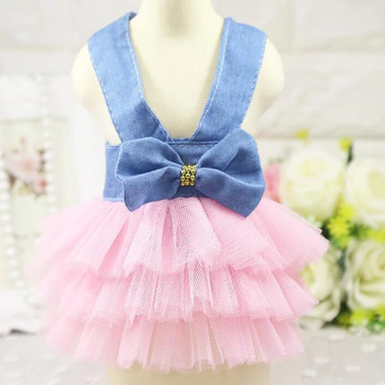 Summer Puppy Clothes Pet Denim Dresses for Small Dogs Pomeranian Chihuahua Dog Kitten Skirt Princess Dress Pink Girls Clothing