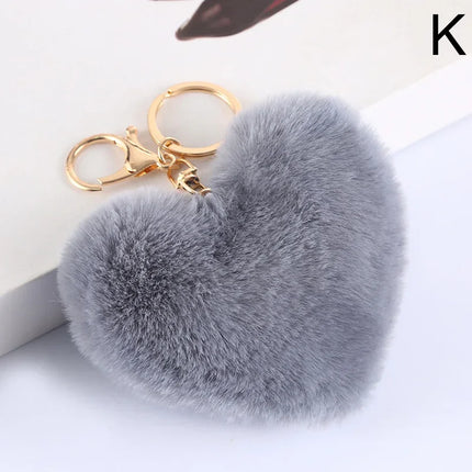 Rainbow Plush Ball Keychain Large Heart Pompom Key Chain for Women Car Bag Pendant Fashion Jewelry Fluffy Love Pompons Keyring