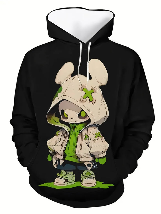 2025 autumn/winter men's fashion cartoon character print soft, comfortable, breathable hooded sportswear outdoor urban casual we