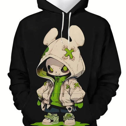 2025 autumn/winter men's fashion cartoon character print soft, comfortable, breathable hooded sportswear outdoor urban casual we