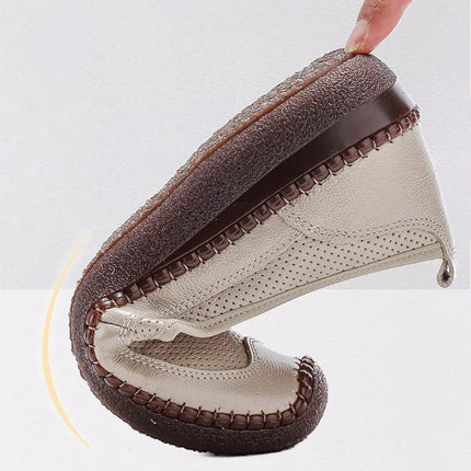 New Real Leather Perforated Ballet Flats Women's Massage Insole Slip On Moccasins Woman Hollow Loafer Casual Daily Shopping Shoe