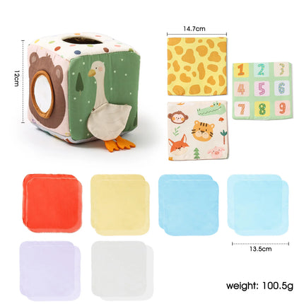 Soft Baby Sensory Toy Cloth Book Tissue Box Security Blanket Plush Cube Crinkle Sounds Mirror Fine Motor Skills 9 Styles Toys