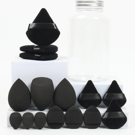 15Pcs Premium Powder Puffs with Storage Jar - Makeup Blending Sponges Set for Face Foundation & Loose Powder Kit