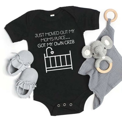 "Just Moved Out My Moms Place Got My Own Crib" Funny Letter Printed Newborn Rompers Infant Bodysuit Summer for 0-24M