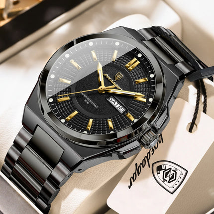 POEDAGAR Top Business Men Wristwatch Stainless Steel Waterproof Luminous Casual Man Watch Date Week Stylish Men's Quartz Watches