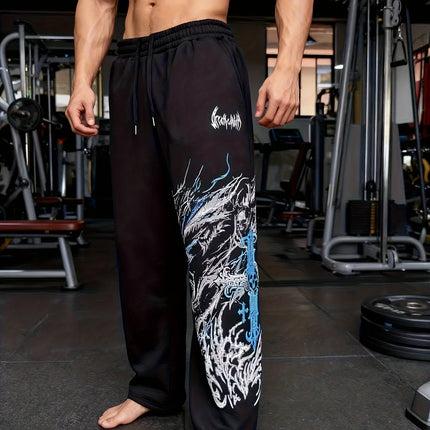 2026 Men's High Street Dark Graffiti Printed Sweatpants Trendy Brand Loose Oversized Street Style Sports Pants