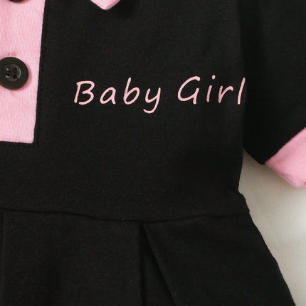 Summer Baby Girl Letter Graphic Contrast Collar Pleated Hem Dress