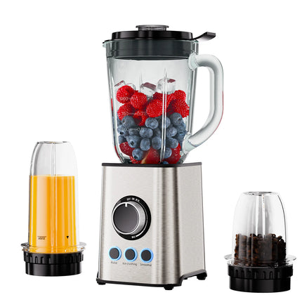 BioloMix 3 in 1 Smoothie Blender With Stainless Steel Blades, 1300W Personal Blenders and Grinder Combo for Baby Food, Juice