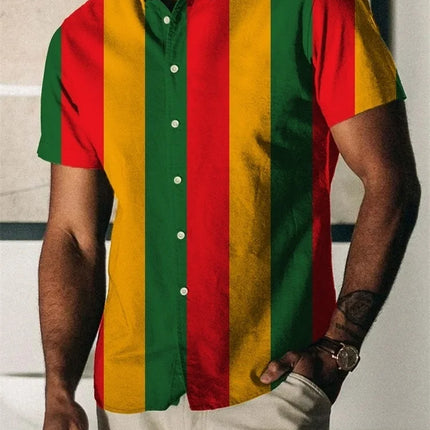 2023 Summer Vintage Men's Hawaiian Shirt Short Sleeve Stripe Printed Shirts For Men Single Button Beach Tee Shirt Men Clothing
