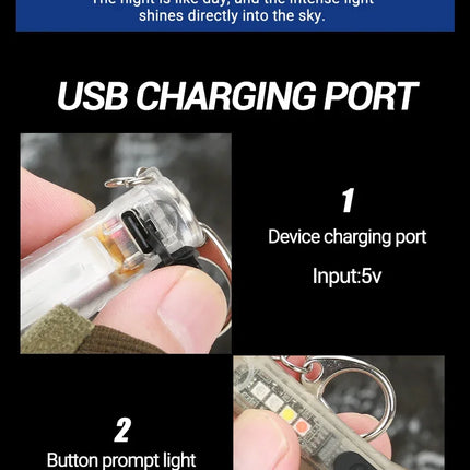 Mini Keychain Flashlight USB Rechargeable Powerful Flashlight Outdoor Camping COB Emergency Red and Blue Torch Tail Magnet Light