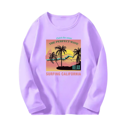 Fashion Paris Eiffel Tower Print T-Shirt Girls Long Sleeve Letter T-shirt Kids Cotton Clothing