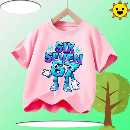 Kids T-Shirts Fashion Oys Girls Cotton Tee Italian 67 Casual Children Clothes Top Summer 67 Six Seven Cool Funny Printed T-shirt