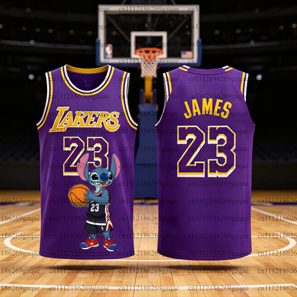 2026 Anime Stitch 3D Print Men Quick Dry Breathable Sports NO.23 T-Shirt, Kids Stitch Basketball Jersey Casual Outfit