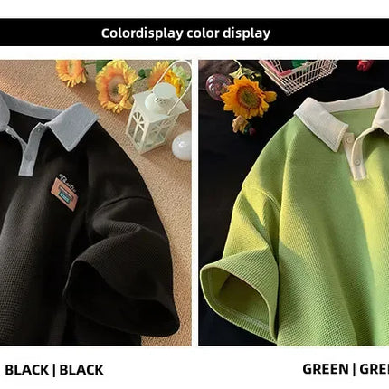 Men's Summer Style American Vintage Polo Shirt Versatile Cotton Half Sleeve T-shirt Loose Fit Casual Clothing
