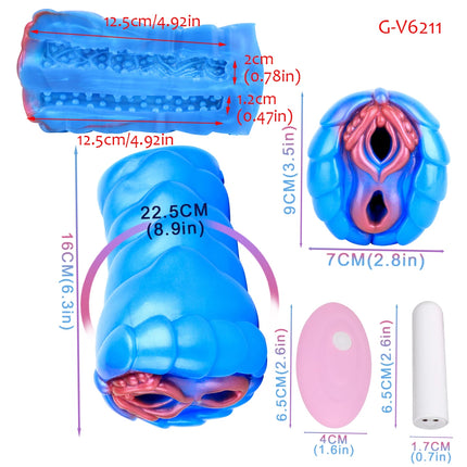 ELKKOST White Pocket Pussy  Stroker Wireless Control Vibrating Monster Male Masturbator for Men Realistic Dual-hole Vagina Anal